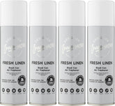 Designer Fragrances 4 Pack Fresh Linen Air Freshener Blast Cans - For Home & Vehicles – Natural Oils, Luxury Lasting Smell, Dry Mist Quick Release Spray – Deodorise & Neutralise Odours – 300ml