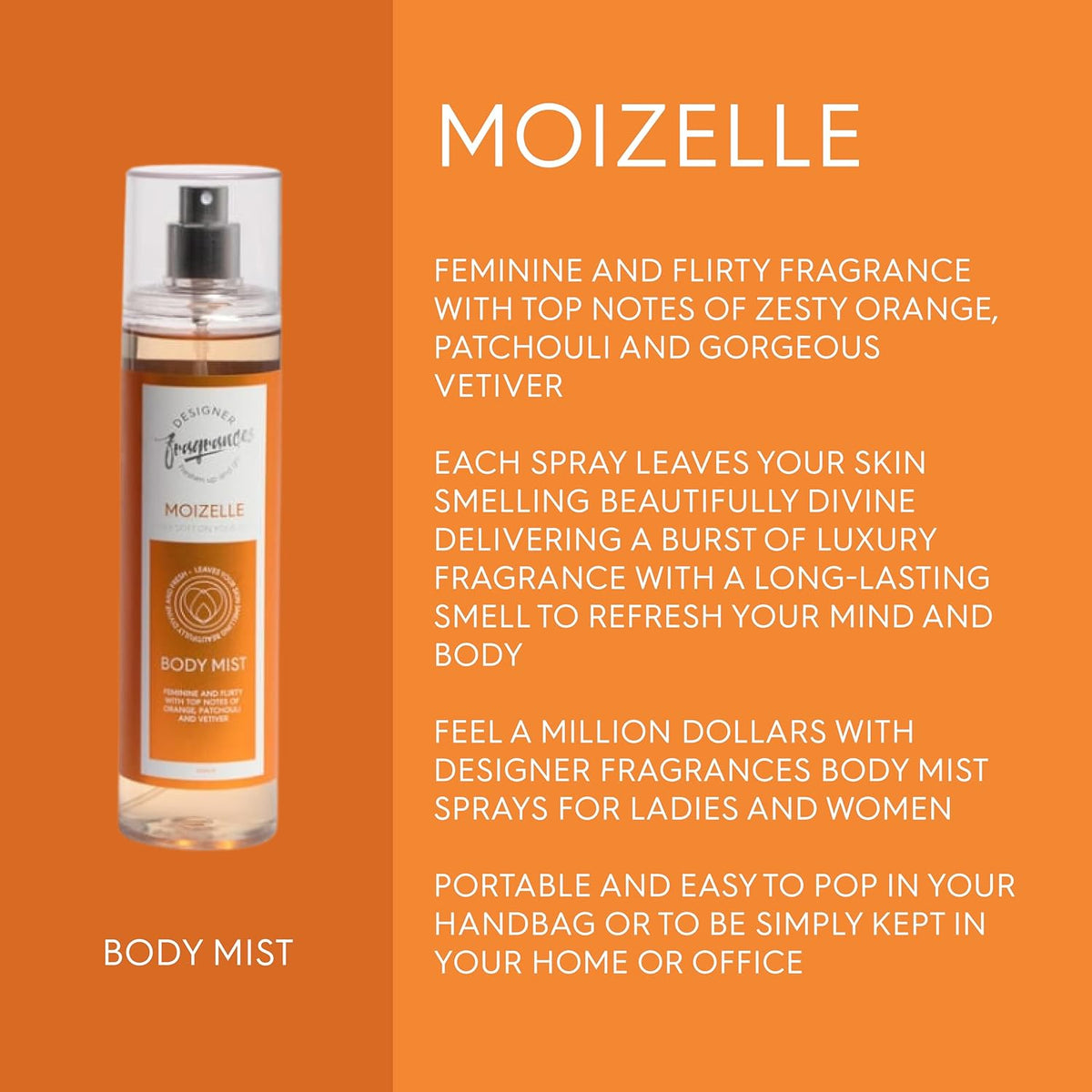 Designer Fragrances 3 Pack Moizelle Bundle - Women's Feminine Body Mist Spray Bottles - For Silky Soft, Beautifully Smelling Divine & Fresh Skin, Revitalizing, Hydrating - Great Gifts - 250ml