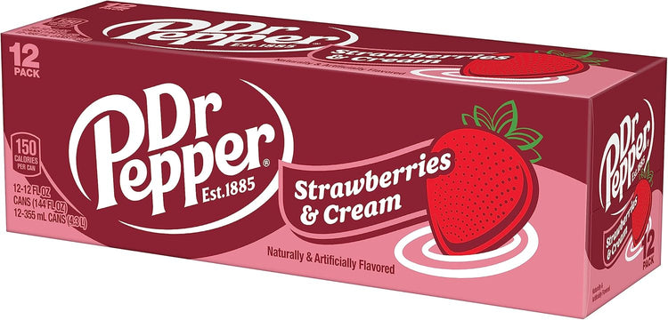 Dr Pepper Strawberries and Cream Soda, 12 fl oz cans, 12 Pack - Get Me Products