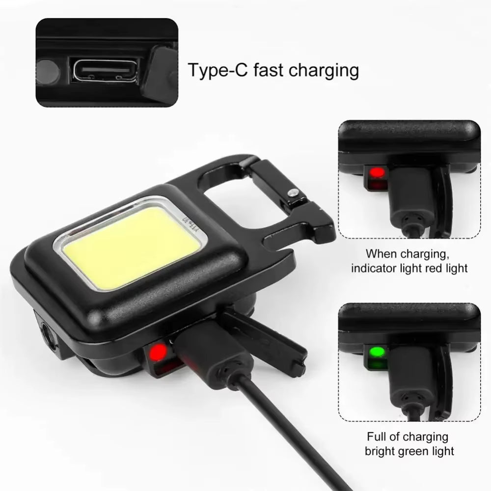 COB LED Mini Flashlight Super Bright EDC Keychain Light Outdoor Emergency Camping Pocket Lamp with Tail Magnet Corkscrew