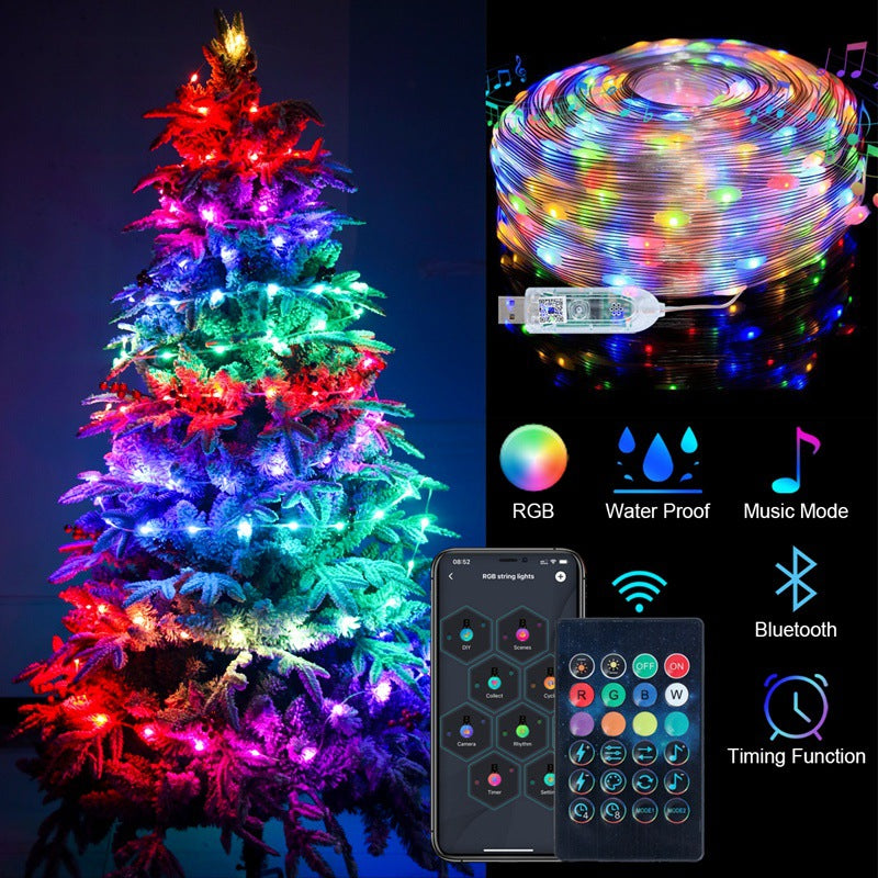 2023 Christmas Tree Decoration DIY Leather Cord Remote Control Light String Intelligent APP Decoration Light with 5VUSB Point Control Leather Cord Light - Get Me Products