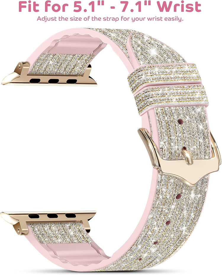 Compatible with Apple Watch Band 38Mm 40Mm 42Mm 44Mm with Case, Glitter Strap for Women, Sweatproof Genuine Leather and Silicone Band for Iwatch Series 6/5/4/3/2/1