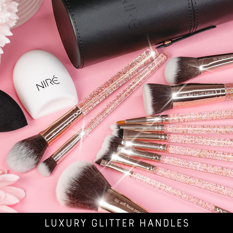 Beauty 15Piece Award Winning Glitter Makeup Brushes: Cute Makeup Brushes Set with Case, Blending Sponge, Cleaner, Guide, Gift Box
