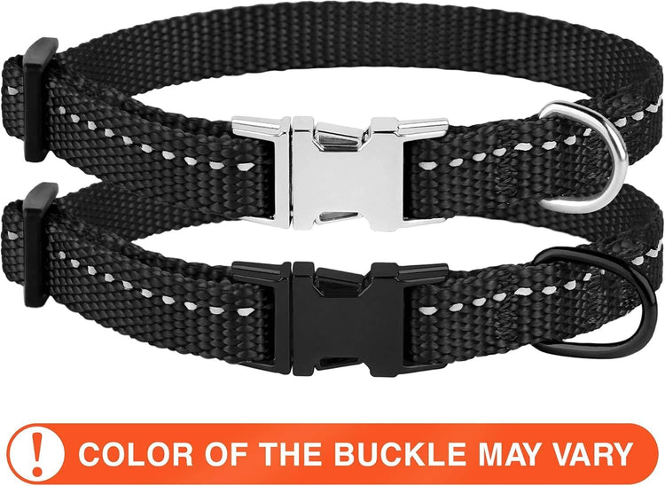 Reflective Dog Collar for a Small, Medium, Large Dog or Puppy with a Quick Release Buckle - Boy and Girl - Nylon Suitable for Swimming (7-11 Inch, Black)
