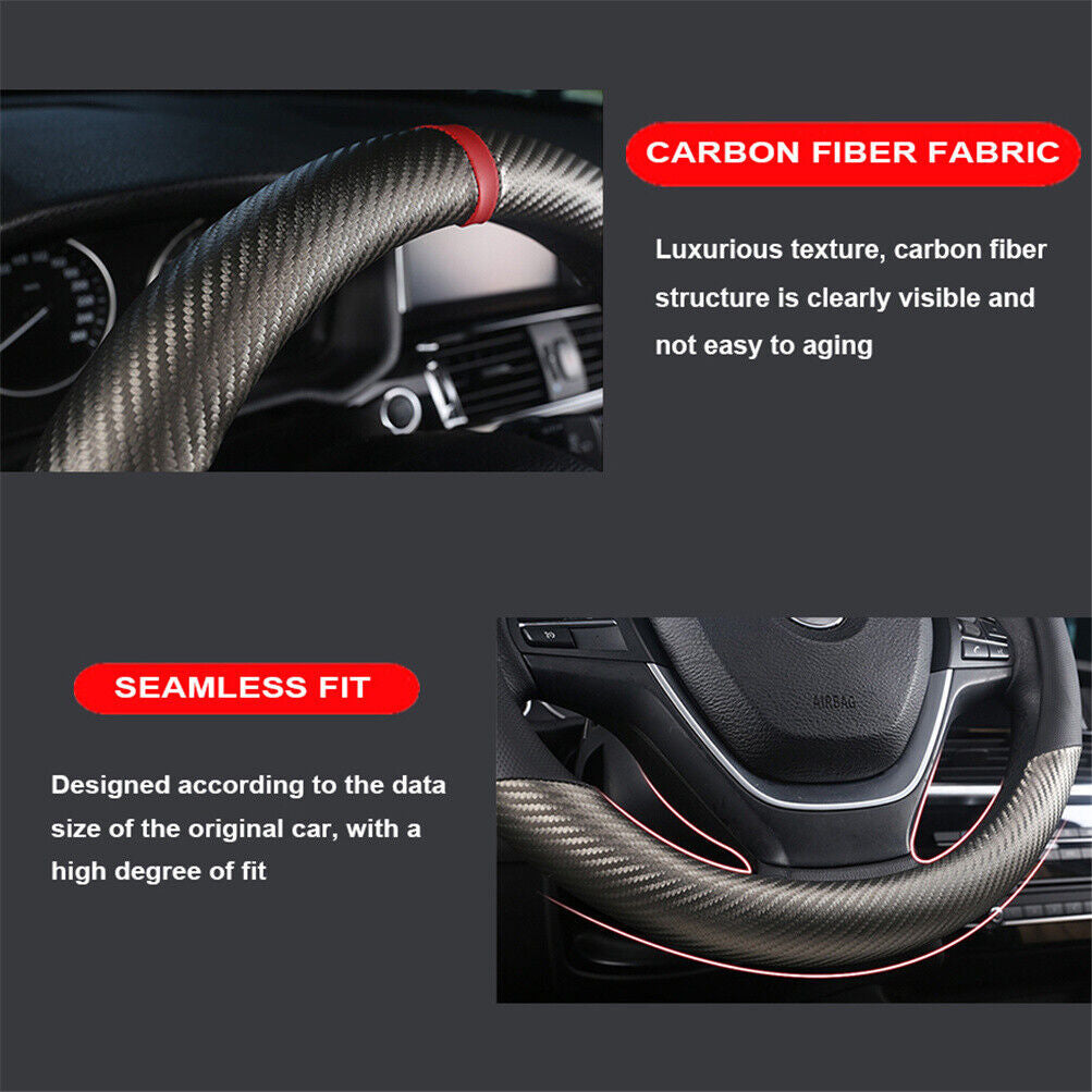 Carbon Fiber Perforated Leather Car Steering Wheel Cover 38cm Universal Interior - Get Me Products