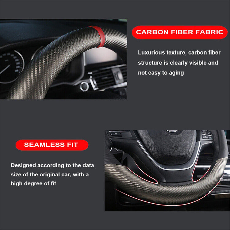 Carbon Fiber Perforated Leather Car Steering Wheel Cover 38cm Universal Interior - Get Me Products