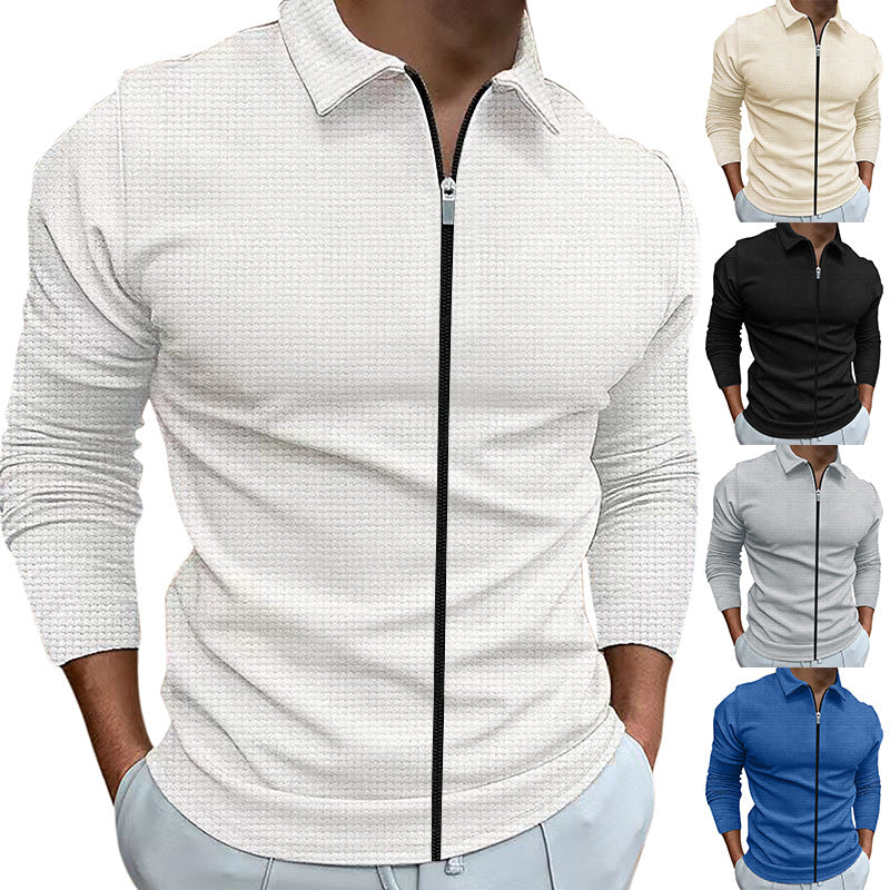 Men's Clothing Waffle Style Zipped Lapel Jacket Outdoor Sports Tops - Get Me Products