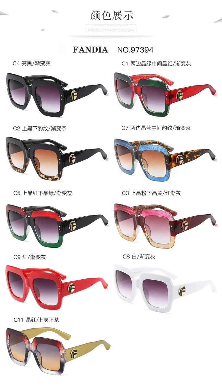 Designer Oversized Big Square Fashion Sunglasses Women Custom UV400 Sun Shades lentes de sol Metal Logo - Get Me Products