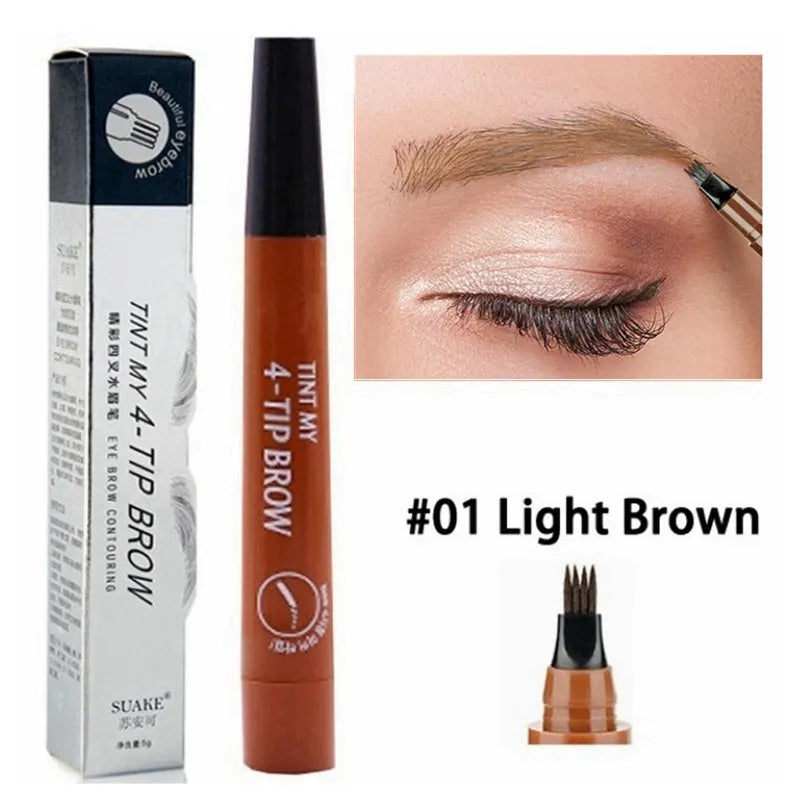 Waterproof 4 Points Eyebrow Pen - Dark Brown Liquid Brow Pencil for Microblading - Long-lasting and Waterproof Eyebrow Tattoo Pen - Available in 5 Colors - Cosmetic Essential - Get Me Products