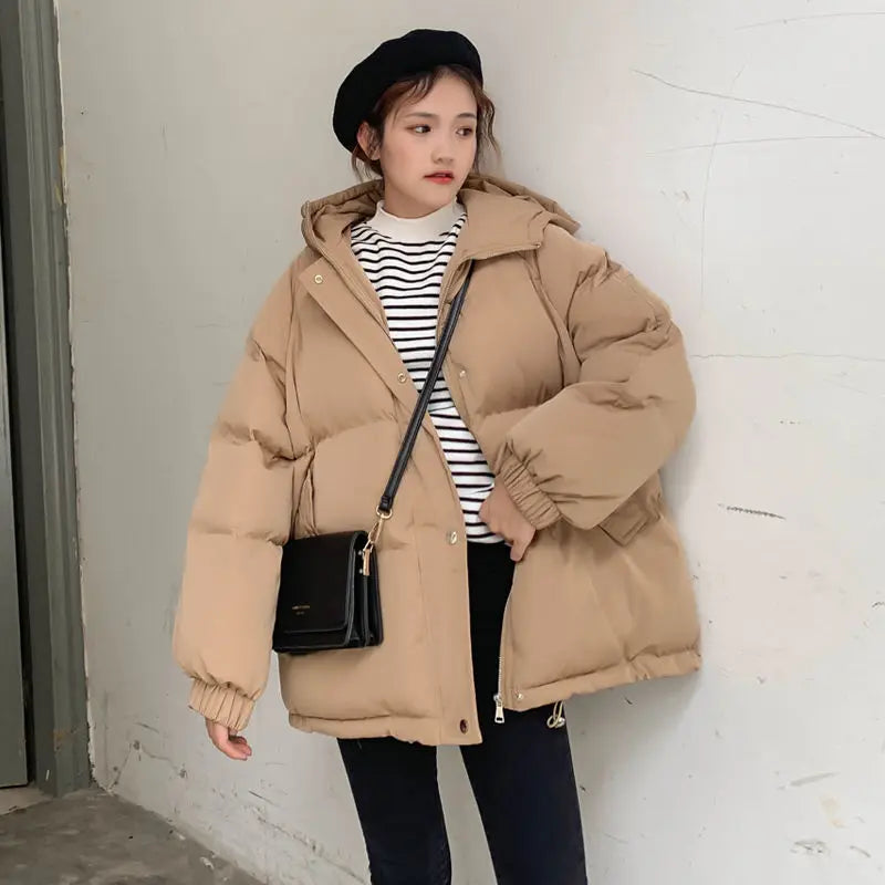 Aelegantmis Women Thicken Warm Parka Coat Loose Oversized Women's Winter Bread Coat Hooded Outwear Padded Woman Parkas Jackets - Get Me Products