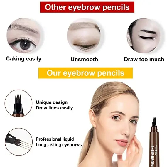 Waterproof 4 Points Eyebrow Pen - Dark Brown Liquid Brow Pencil for Microblading - Long-lasting and Waterproof Eyebrow Tattoo Pen - Available in 5 Colors - Cosmetic Essential - Get Me Products