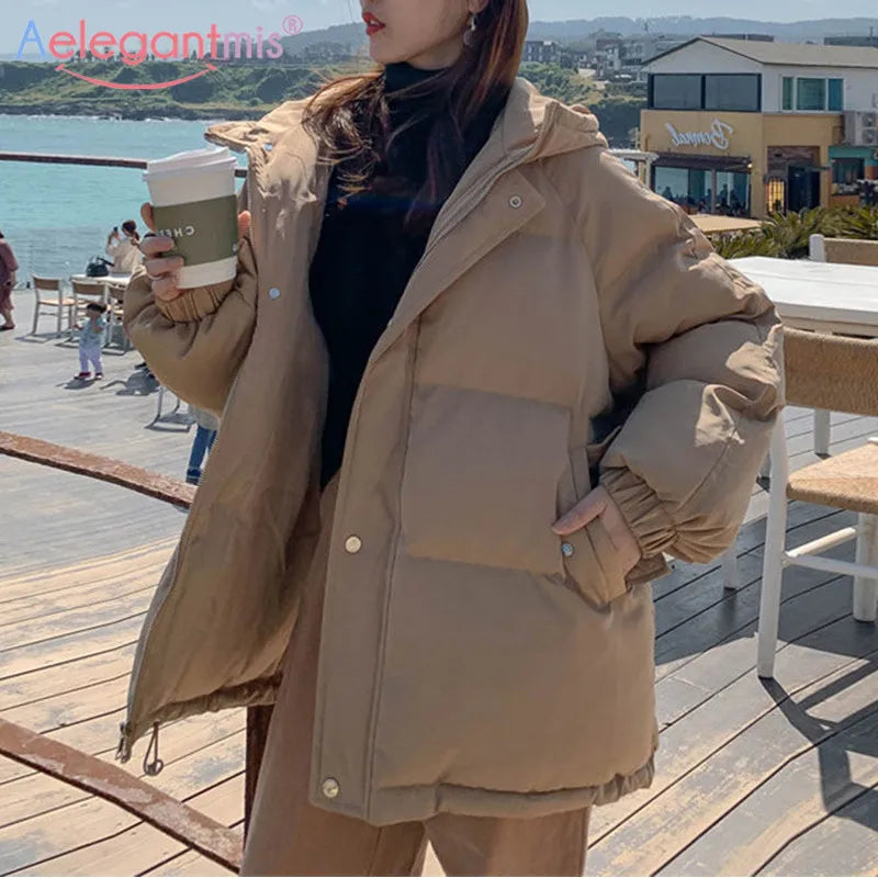 Aelegantmis Women Thicken Warm Parka Coat Loose Oversized Women's Winter Bread Coat Hooded Outwear Padded Woman Parkas Jackets - Get Me Products