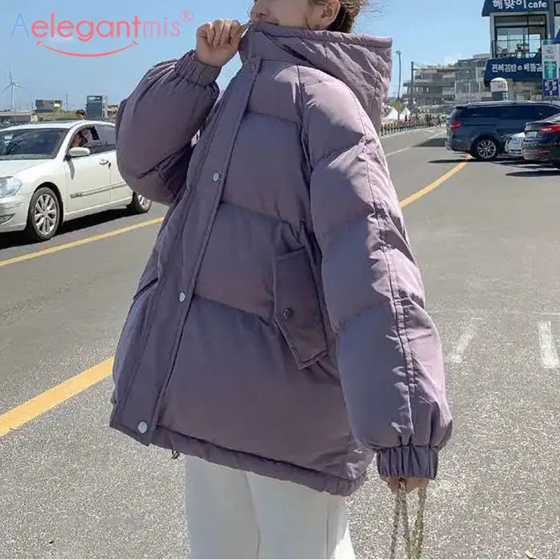 Aelegantmis Women Thicken Warm Parka Coat Loose Oversized Women's Winter Bread Coat Hooded Outwear Padded Woman Parkas Jackets - Get Me Products