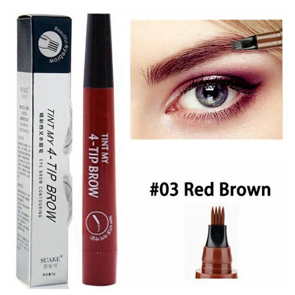 Waterproof 4 Points Eyebrow Pen - Dark Brown Liquid Brow Pencil for Microblading - Long-lasting and Waterproof Eyebrow Tattoo Pen - Available in 5 Colors - Cosmetic Essential - Get Me Products