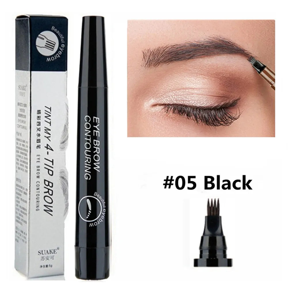 Waterproof 4 Points Eyebrow Pen - Dark Brown Liquid Brow Pencil for Microblading - Long-lasting and Waterproof Eyebrow Tattoo Pen - Available in 5 Colors - Cosmetic Essential - Get Me Products