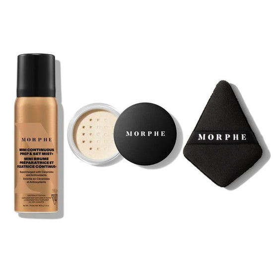 Morphe Jet-Setter Gift Set 36.8ml Continuous Prep & Set Mist + 2.6g Translucent Setting Powder + Highlight & Contour Sponge