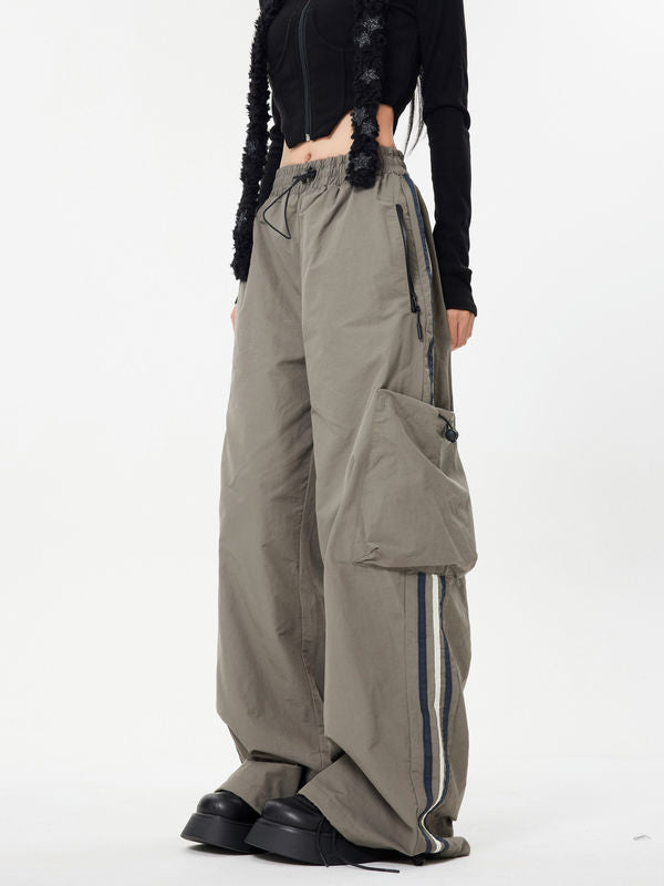 Athleisure Straight Leg Pants with Vertical Stripe Panels and Big Pockets - Get Me Products