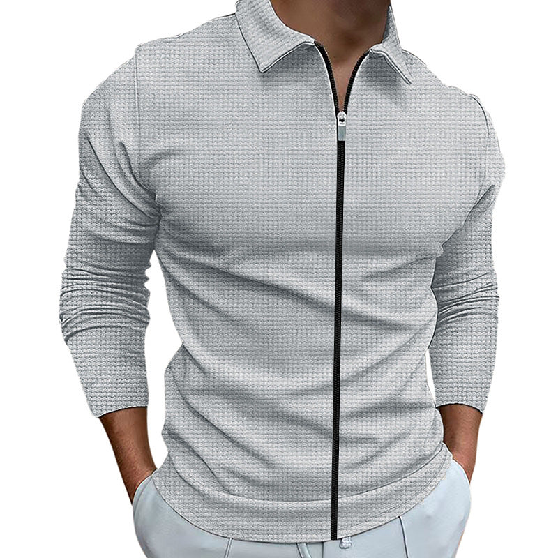 Men's Clothing Waffle Style Zipped Lapel Jacket Outdoor Sports Tops - Get Me Products