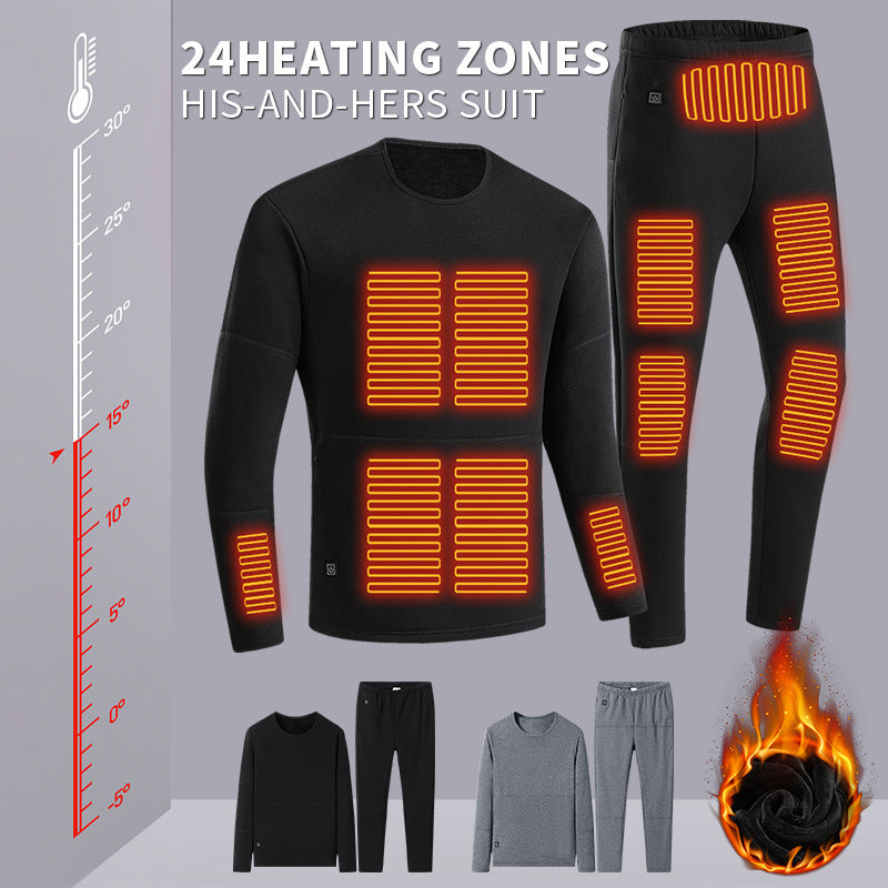 Womens Mens Heated Underwear Set Winter Warm USB Electric Thermal Long Shirt Pants Underwear Snow Leggings 24 Heating Zones - Get Me Products