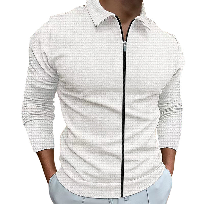 Men's Clothing Waffle Style Zipped Lapel Jacket Outdoor Sports Tops - Get Me Products