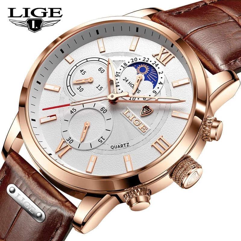 LIGE 8932 new multifunctional business outdoor sports casual fashion waterproof quartz watch men's watch - Get Me Products