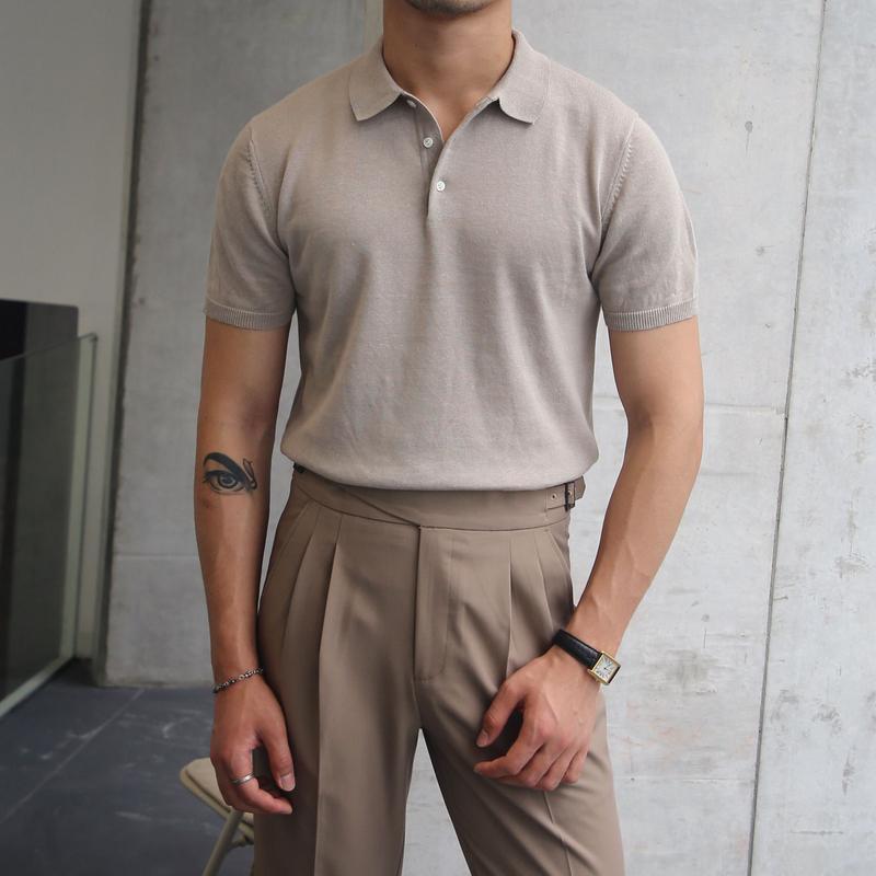 Knitted sweater Summer men's new thin men's slim fitting casual POLO shirt Korean version fashionable and simple T-shirt short sleeved trend - Get Me Products