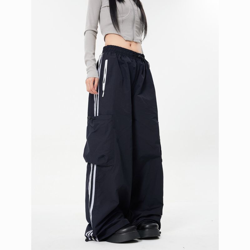 Athleisure Straight Leg Pants with Vertical Stripe Panels and Big Pockets - Get Me Products