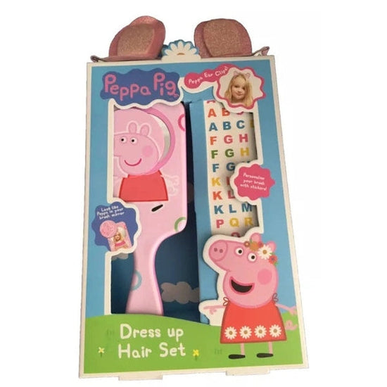 Peppa Pig Hair Gift Set 3 Pieces (1x Swivel Mirror Hairbrush + 1x Peppa Pig Ear Hair Clips + 1x Alphabet Stickers)