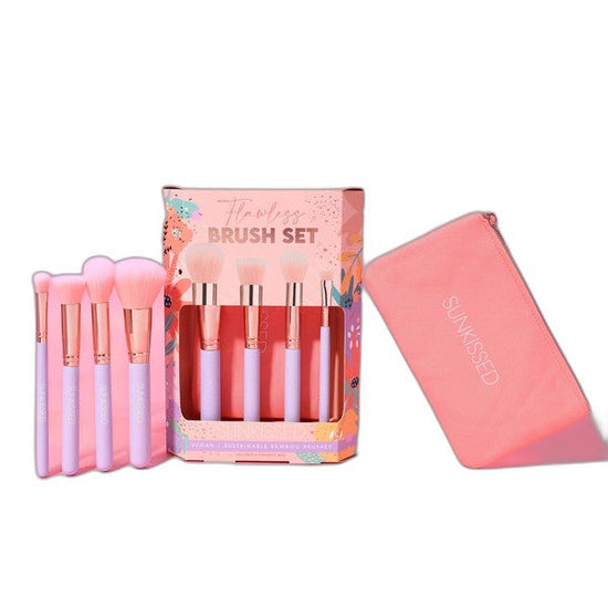 Sunkissed Flawless Brush Set 5 Pieces (Blusher Brush Powder Brush Blending Brush Eyeshadow Brush Cosmetic Bag)