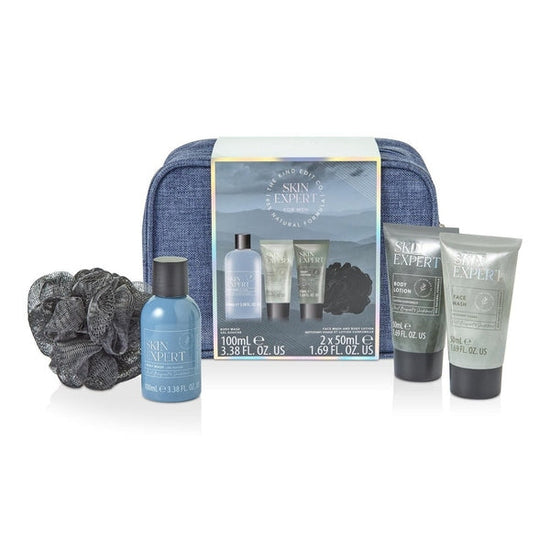 The Kind Edit Co. Skin Expert Travellers Bag Gift Set 100ml Body Wash + 50ml Body Lotion + 50ml Face Scrub + 20g Shower Flower + Bag