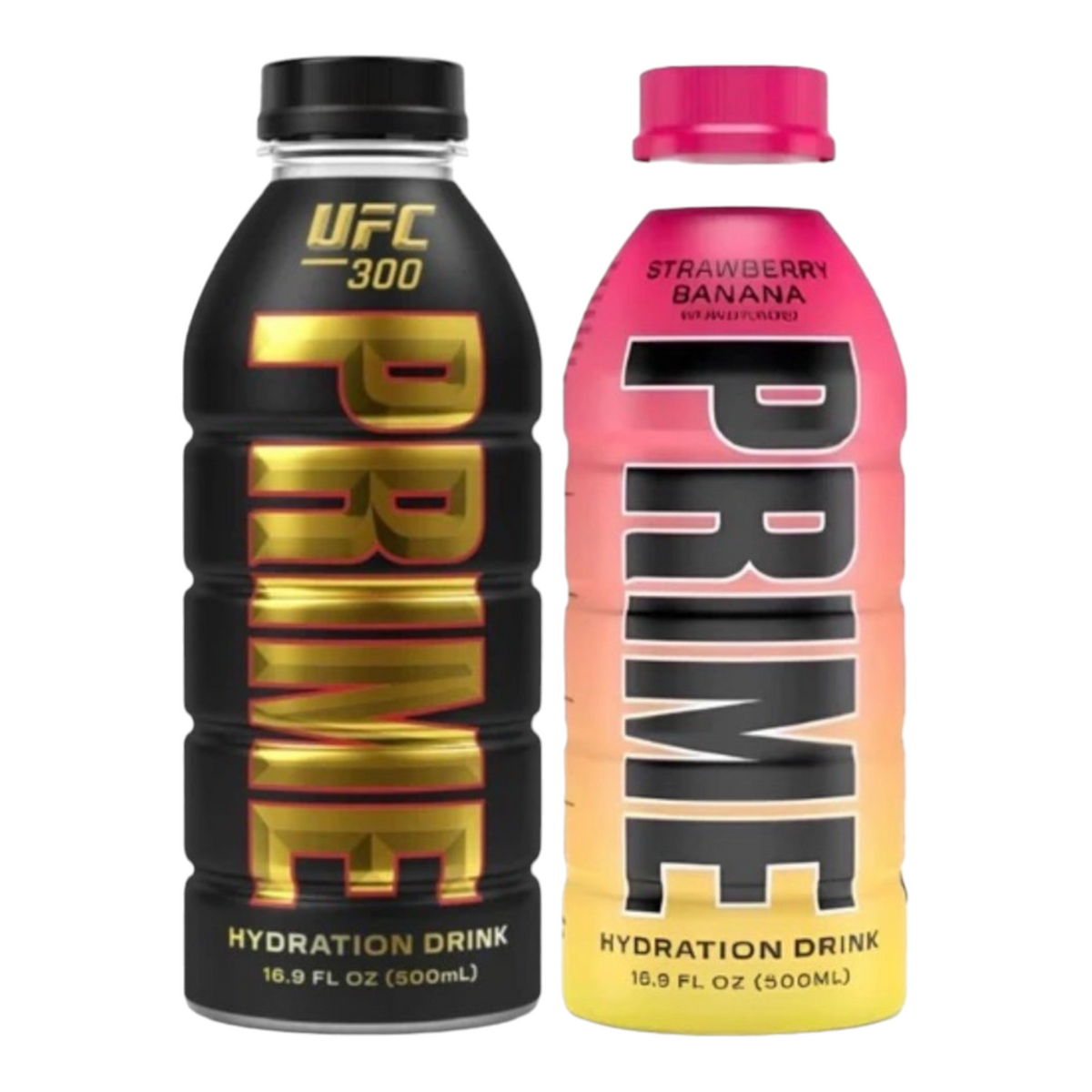 Prime Hydration Sports Drink 2-Pack, UFC -300 & Strawberry Banana -Logan Paul & KSI Limited Edition UFC Bottles, 500ml Each,