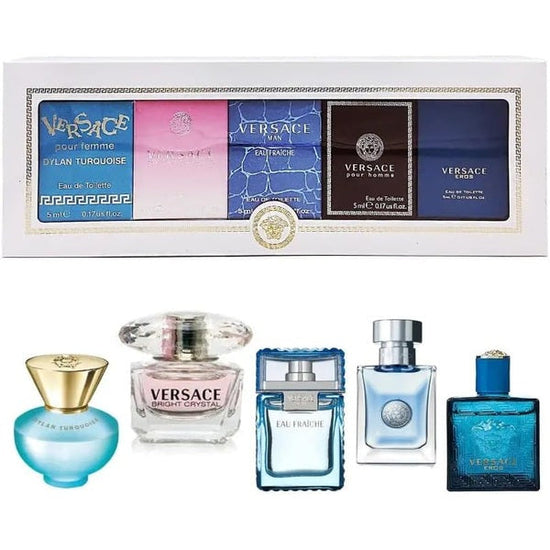 Versace Mini Set Gift Set 5ml Dylan Purple EDP + 5ml Bright Crystal EDT + 5ml Eau Fraiche EDT + 5ml Pour Homme EDT + 5ml Eros EDT