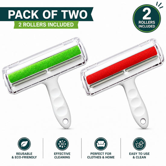 Pack of 2 Reusable Lint Remover Rollers Green & Red