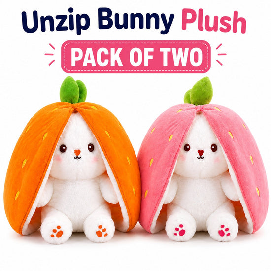 Pack of 2 Unzip Bunny Plush Toys Orange & Pink