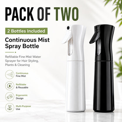 Pack of 2 Continuous Mist Spray Bottles White & Black