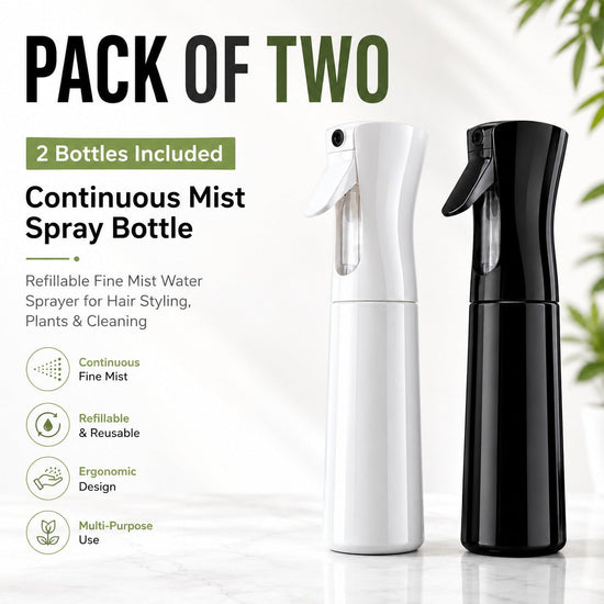 Pack of 2 Continuous Mist Spray Bottles White & Black