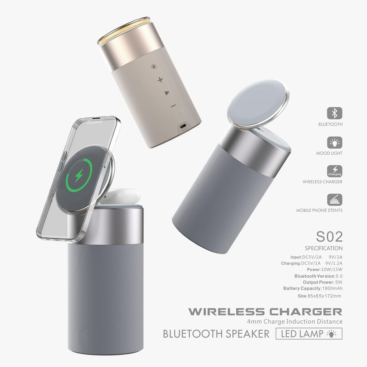 3 In 1 Multi-Function IPhone And AirPods Wireless Charger Portable Bluetooth Speaker With Touch Lamp For Home And Office - Get Me Products