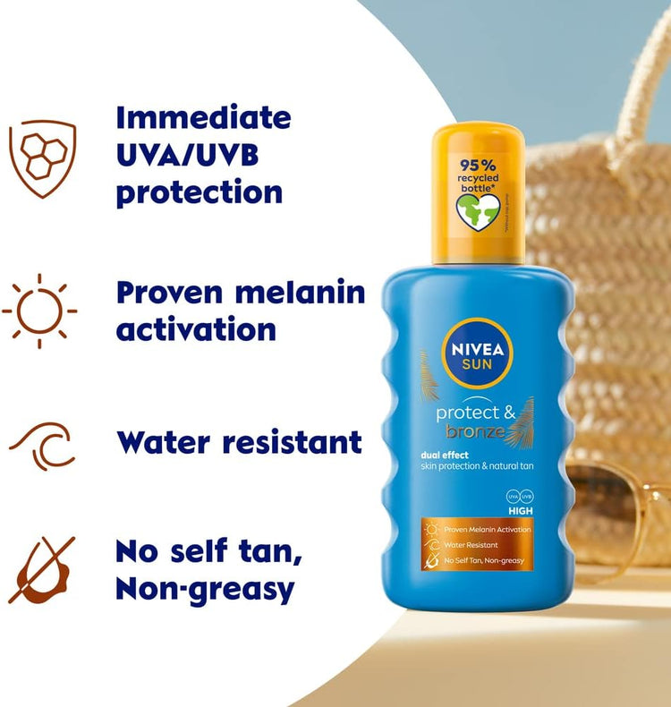 Protect & Bronze Sun Spray (200 Ml), Bronzing Tanning Lotion Spray with SPF30, Advanced Suncream Protection, Natural Pro-Melanin Extract (Packing May Vary)