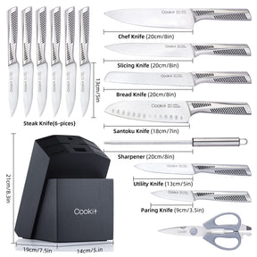 Kitchen Knife Set, 15 Piece Knife Sets with Block, Chef Knives with Non-Slip German Stainless - Get Me Products