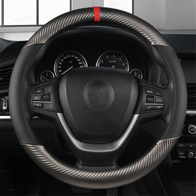 Carbon Fiber Perforated Leather Car Steering Wheel Cover 38cm Universal Interior - Get Me Products