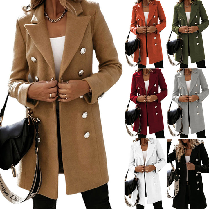 Fashion Turndown Collar Jacket For Women Autumn Winter Long-sleeved Double-breasted Woolen Coat - Get Me Products