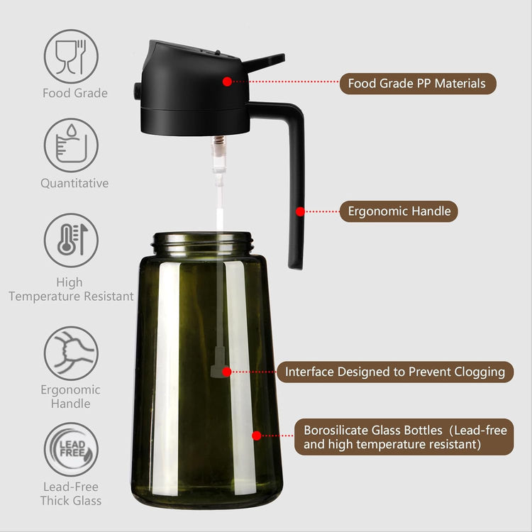 Olive Oil Dispenser and Sprayer, 16Oz/470Ml Glass Light-Proof Pour Bottle, Kitchen Gadgets Accessories for Air Fryer, Cooking, Salad, and BBQ