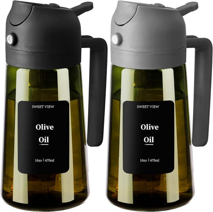 Olive Oil Dispenser and Sprayer, 16Oz/470Ml Glass Light-Proof Pour Bottle, Kitchen Gadgets Accessories for Air Fryer, Cooking, Salad, and BBQ