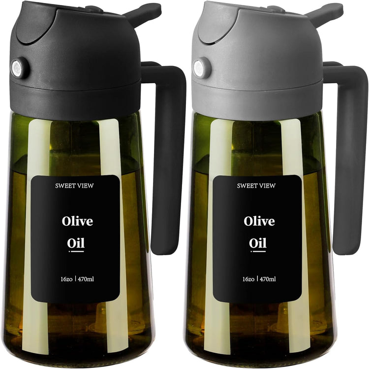 Olive Oil Dispenser and Sprayer, 16Oz/470Ml Glass Light-Proof Pour Bottle, Kitchen Gadgets Accessories for Air Fryer, Cooking, Salad, and BBQ