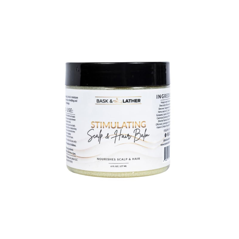 Bask & Lather Stimulating Scalp & Hair Balm for Hair Growth – Mango & Shea Butter, Peppermint & Rosemary, Vitamin E | 6 oz