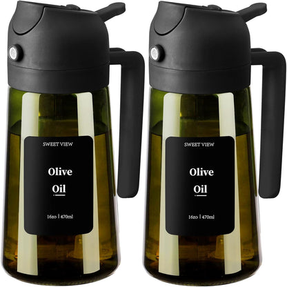 Olive Oil Dispenser and Sprayer, 16Oz/470Ml Glass Light-Proof Pour Bottle, Kitchen Gadgets Accessories for Air Fryer, Cooking, Salad, and BBQ