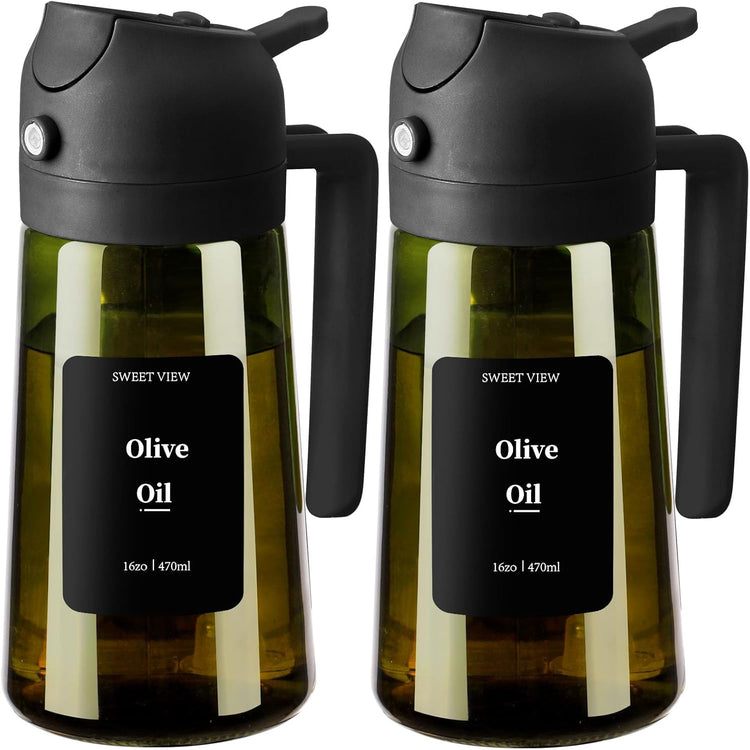 Olive Oil Dispenser and Sprayer, 16Oz/470Ml Glass Light-Proof Pour Bottle, Kitchen Gadgets Accessories for Air Fryer, Cooking, Salad, and BBQ
