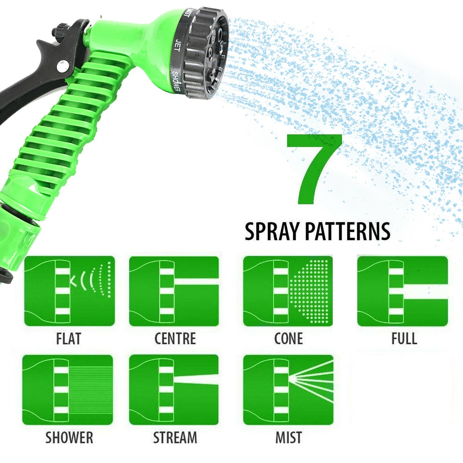 7Function Spray Nozzle 100FT Water Hose Gun Multi Pattern Garden Adjustable Mist - Get Me Products