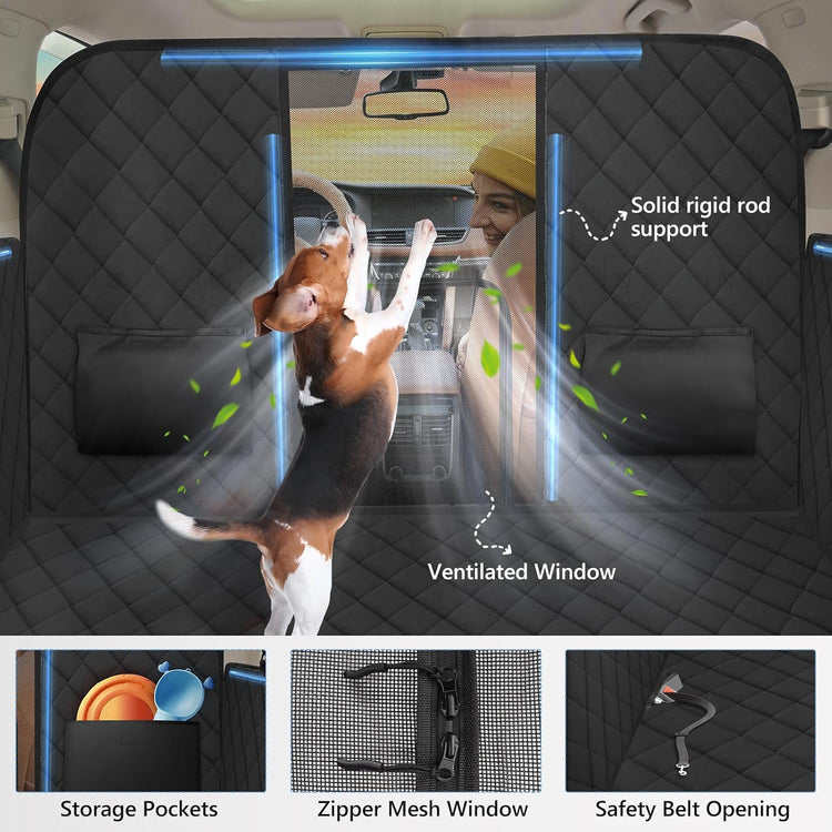 High Barrier Back Seat Extender for Cars, Hard Bottom Dog Car Seat Cover Holds 420Lbs, Backseat Protector Pet Bed, Waterproof Dog Hammock for Suvs and Trucks