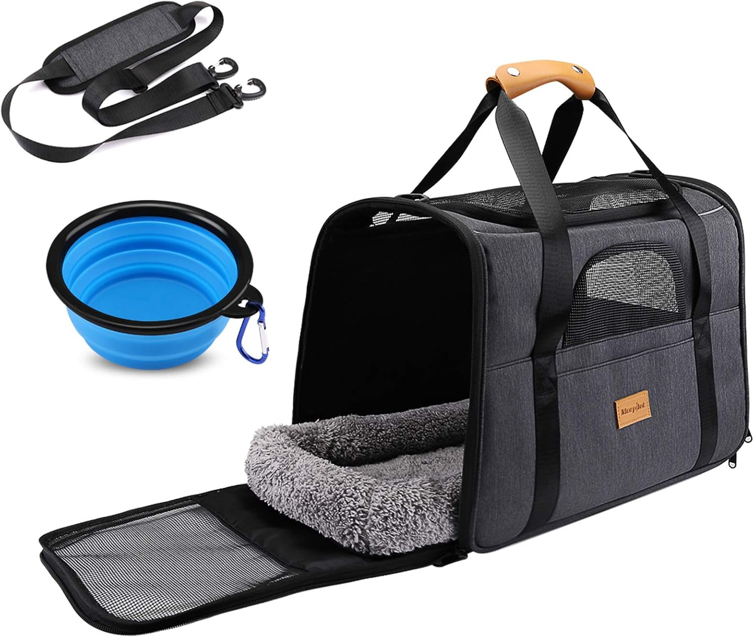 Cat Carrier, Portable Pet Carrier Bag for Cats and Small Dogs, Foldable Soft Sided Cat Transport Carrier, Airline Approved Pet Travel Carrier with Shoulder Strap, Removable Mat and Pet Bowl